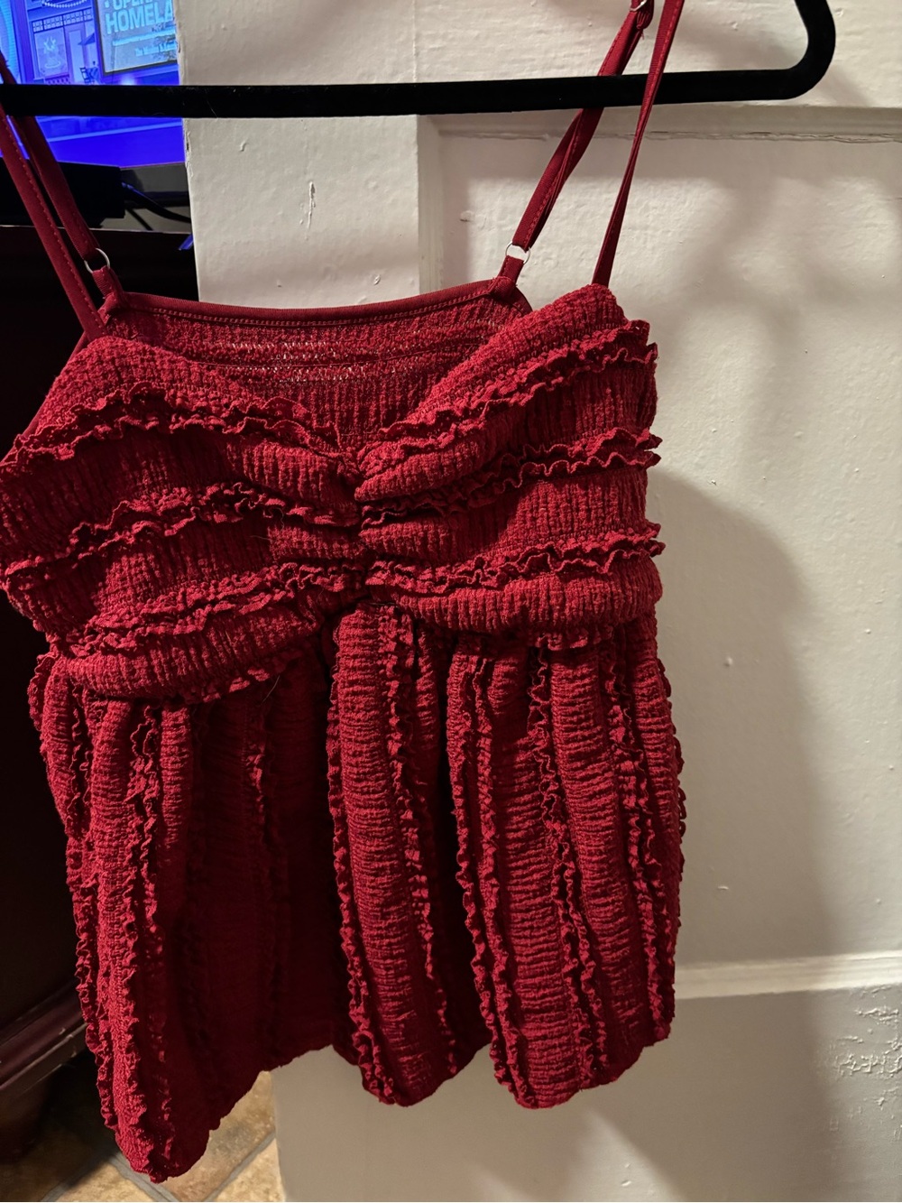 Women’s Red Ruffled Smocked Tank Top - Picture 2 of 2